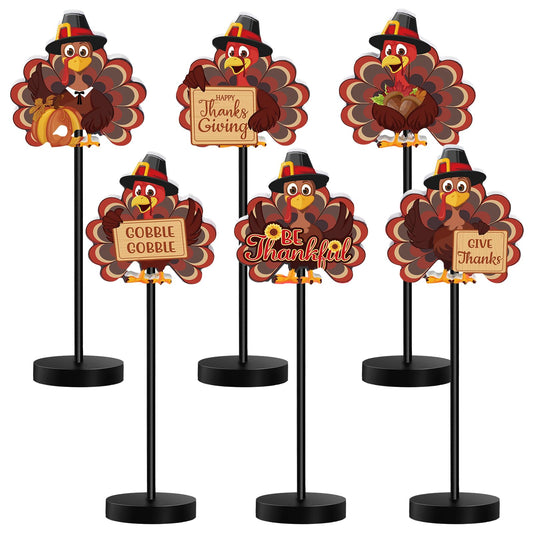 Wenqik 6 Pcs Thanksgiving Tabletop Decor Turkey Table Centerpiece Thanksgiving Table Party Decorations Standing Turkey Sign Wooden Block Fall Shelf Tiered Tray Decor Pumpkin Maple Leaf for Home