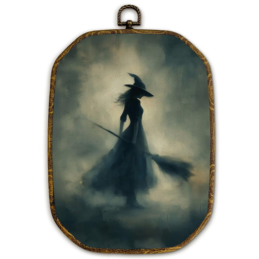Yjeslw Vintage Halloween Witchy Octagon Wall Art Decor, Dark Spooky Moody Witch Framed Canvas Prints, Gothic Halloween Witchy Wall Hanging Decorations for Home Bedroom Living Room Decor, 10.2x7 Inches
