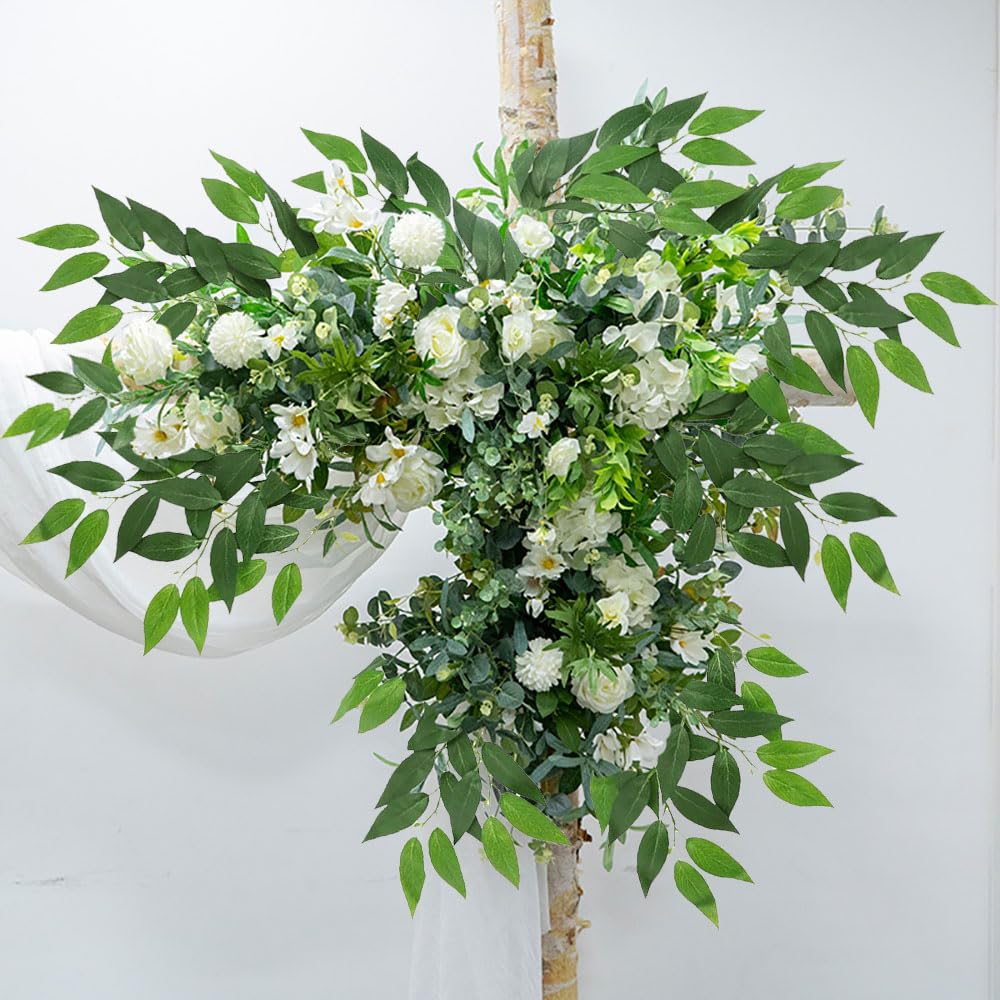 WONICE Artificial Italian Ruscus Greenery Stems, Faux Green Leaf Garland Branches Hanging Greenery Spray for Wedding Bouquet Arch Table Centerpiece Home Decor (Green-10 Pack)