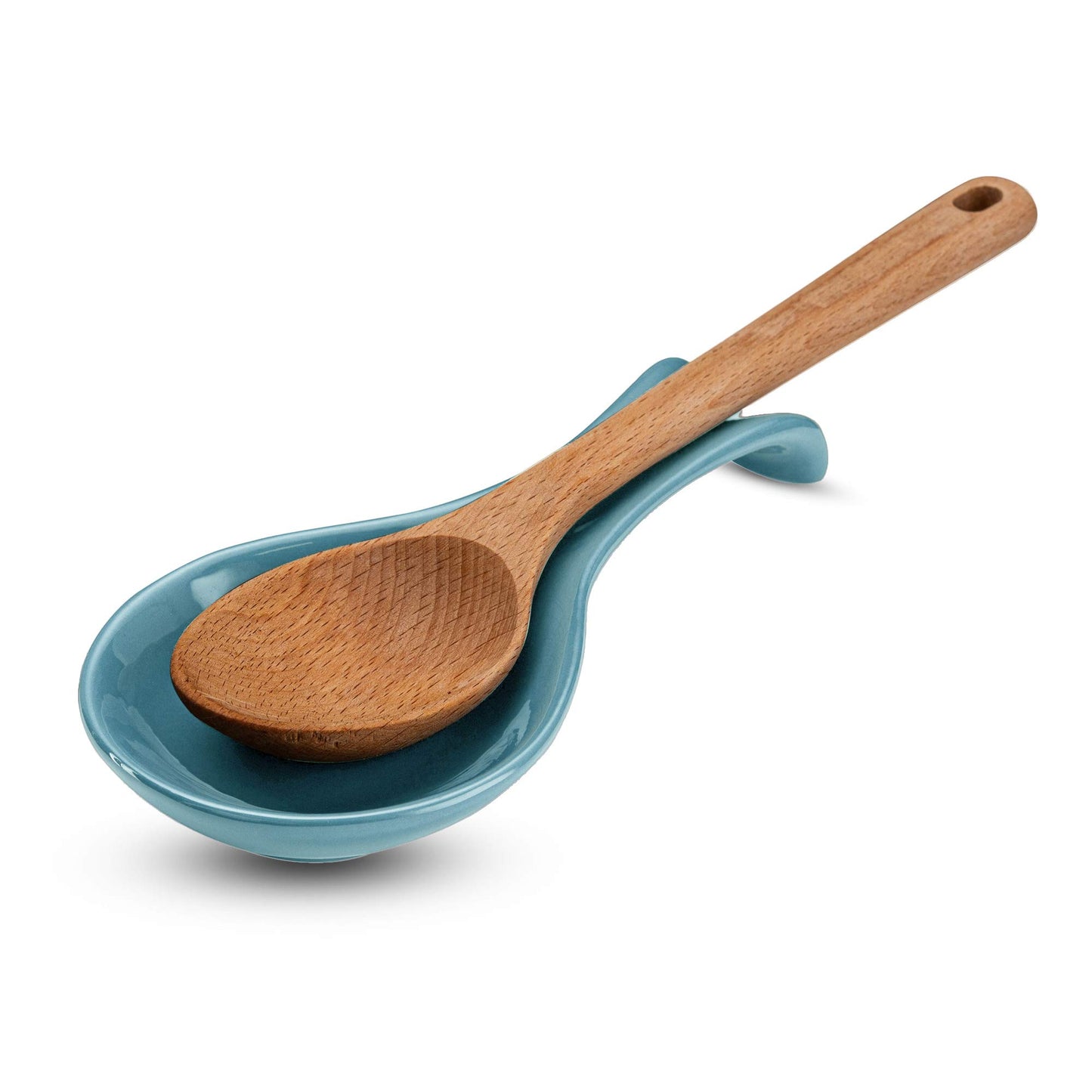 Ceramic Spoon Rest, by Kook, Utensil Holder for Stovetop, Farmhouse Kitchen & Coffee Bar Decor, Dishwasher Safe, Ladle, Tray – Set of 2 (Teal Blue)