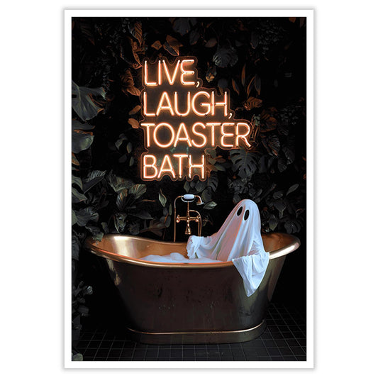 Gothic Ghost Wall Art Funny Live Laugh Toaster Bath Posters Dark Academia Halloween Decor Spooky Witchy Canvas Cute Ghost in Bathtub Prints Pictures for Bathroom Restroom Neon Sign 12x16inch Unframed