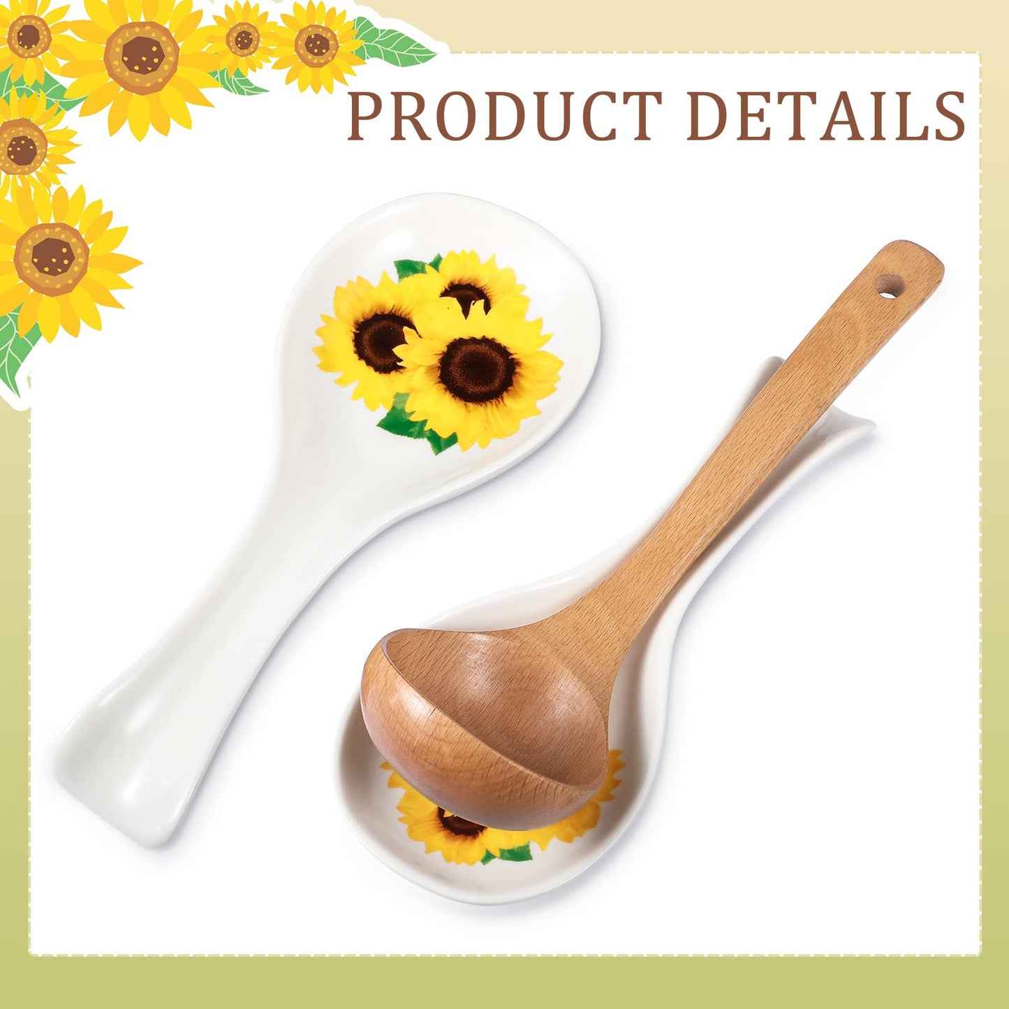 Potchen Spoon Rest Flower Utensil Holder Ceramic Spoon Rest for Stove Top Kitchen Decoration Kitchen Accessories Housewarming Gift for Coffee Bar(Sunflower)