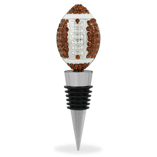 Cheers Silver Football Wine Bottle Stopper with Rhinestone Crystals - Cute Sparkling Sports Seal Topper for Wine Bottles, Unique Bar Gifts for Women and Men