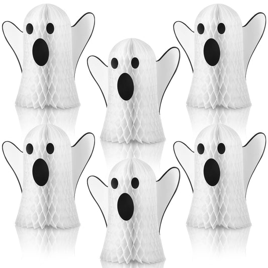 Bencailor 6 Pcs Halloween Ghost Table Decorations Halloween Honeycomb Centerpiece Ghost Table Centerpiece Halloween Party Decoration Ghost Table Topper for Halloween Party Home Room Desk Decor(White)