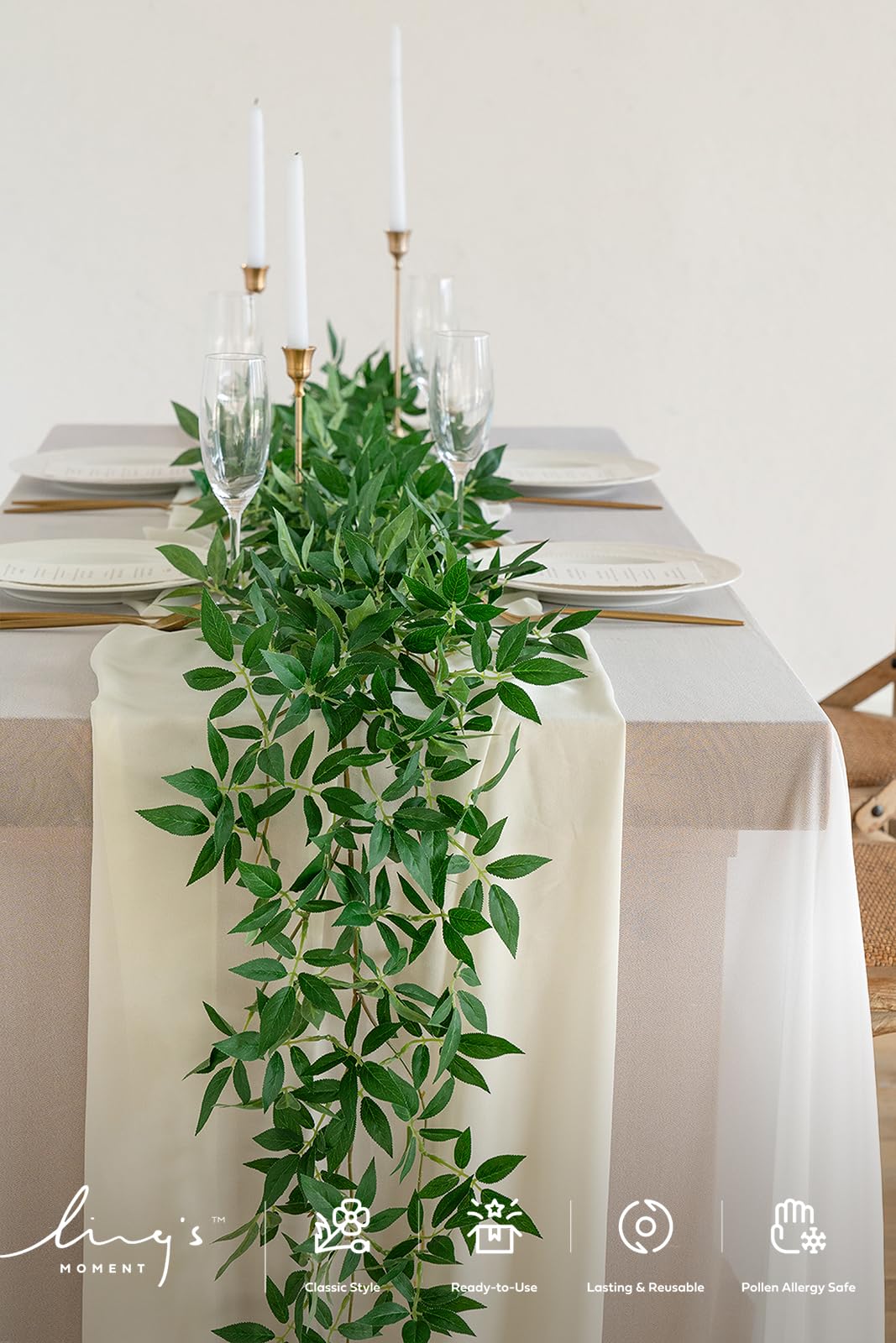 Ling's moment 6ft Rosa Banksiae Artificial Garland, Silk Laurel Leaf Vine for Wedding Arch, Table Centerpiece & Event Decor, Faux Greenery Filler for Elegant Arrangements