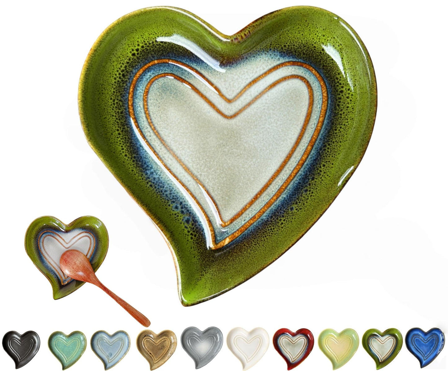 Ceramic Spoon Rest for Stove Top, Heart Cute Spoon Rest for Kitchen Counter, Cooking Spoon Holder for Kitchen Counter, Utensil Rest Spatula Rest Ladle Holder Tong Rest (Retro Grass Green)