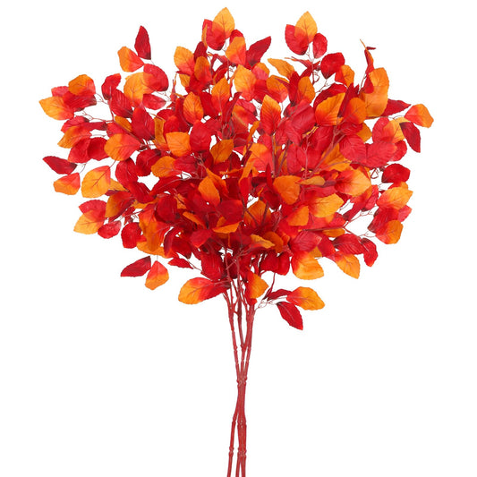 RECUTMS Artificial Fall Beech Leaf Stems 4Pcs 39Inch Fake Fall Foliage Branches Faux Autumn Leaves Long Greenery Stems for Tall Vase Thanksgiving Halloween Festival Harvest Home Decor(Sunset Red)