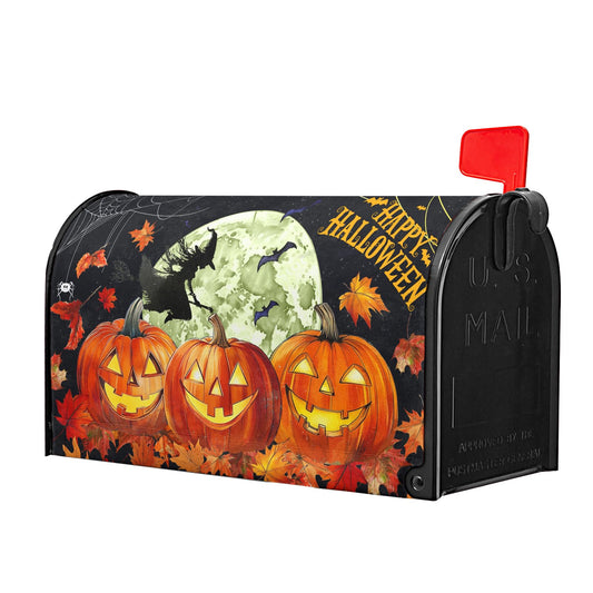 Halloween Pumpkin and Witch Spider Web Scary Mailbox Cover Autumn Decorations Mailbox Covers 21 X 18 Inch Magnetic Standard Size Halloween Spooky Wrap Post Letter Box Home Outdoor Yard Garden Decor