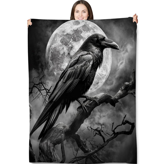Turamurra Gothic Blanket Gifts for Adults and Kids Raven and Moon Halloween Throw Blankets for Bed Room Couch Soft Lightweight Warm Cozy Throws Decor 50x60in
