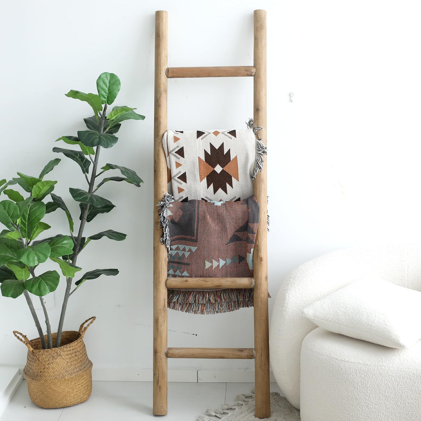SwallowLiving Blanket Ladder, 57in Rustic Solid Wood Decor Rack