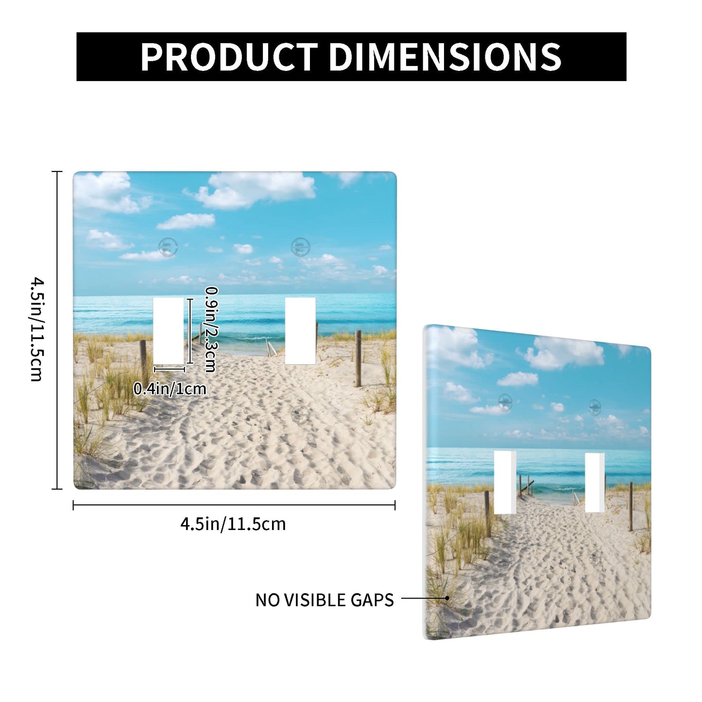 Blue Ocean White Sand Beach Double Toggle Wall Plate Covers 2 Gang Light Switch Cover Decorative Faceplate for Bathroom Bedroom Kitchen Room Decor Wallplate 4.5 x 4.5 in