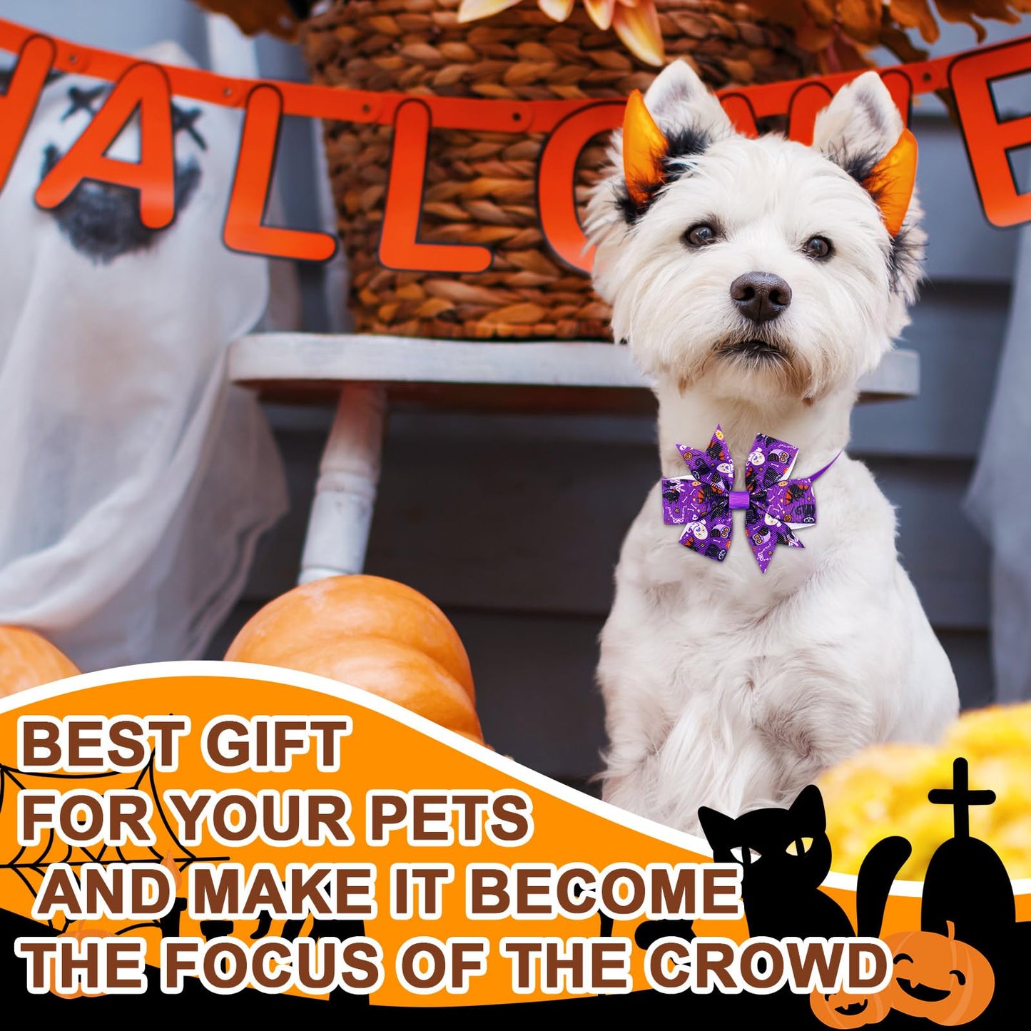 Maitys 40 Pcs Halloween Dog Bows Ties & Basic Collars Bulk - Adjustable Bowties with Plastic Buckle Hair Bow for Dog Cat Pet Holiday Festival Party Grooming Accessories