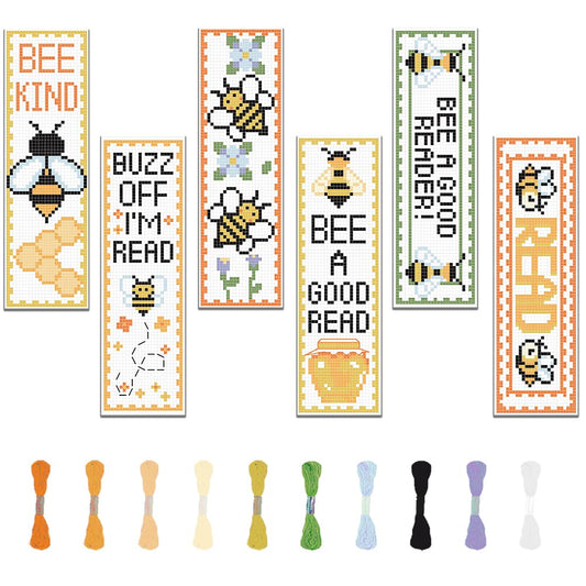 FREEBLOSS 6 Set Cross Stitch Bookmark Kits Insect Pattern Bookmark Cross Stitch Kits with Instructions Punch Needle Embroidery Kit for Beginners, Handmade Bookmarks for Book Lover Reading Day Gift