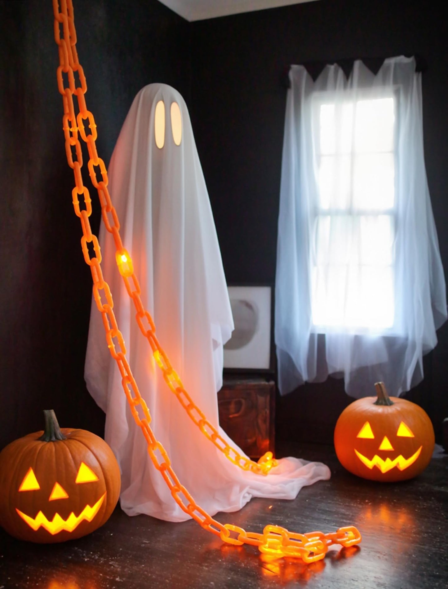 Solar Halloween Decoration String Lights,10.5 FT 175LED Orange Plastic Chain Light with Memory Timer,Waterproof Solar Halloween Light for Yard,Haunted House,Skeleton Dog, Porch,Costume,Spooky,Party