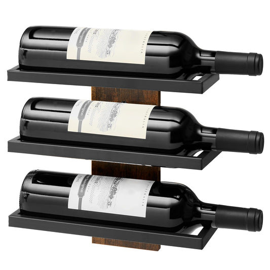 Hoctieon 3-Tier Wall Mount Wine Rack, Wall Mounted Wine Bottle Racks for Display and Storage, Hanging Bottle Holder, for Living Room, Dining Room, Bar, Wine Cellar, Rustic Brown