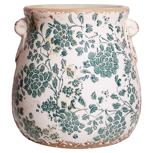 Xiaan Jiaju Tuscan Ceramic Planters and Kitchen Utensil Holder, 6.68 Inch Vintage Plant Pots with Drainage for Indoor/Outdoor, Country Cottage Vase for Home Garden Decor, Gifts for Plant Lovers, Cyan