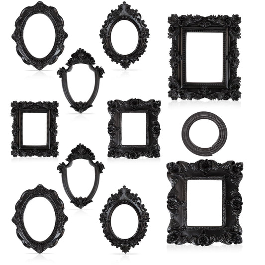 Himitimi 10 Pcs Mini Picture Frames with Magnetic Tape, Vintage Resin Photo Frames Magnetic Antique Picture Frames for Halloween Party DIY Display Home Wall Decor(Black)