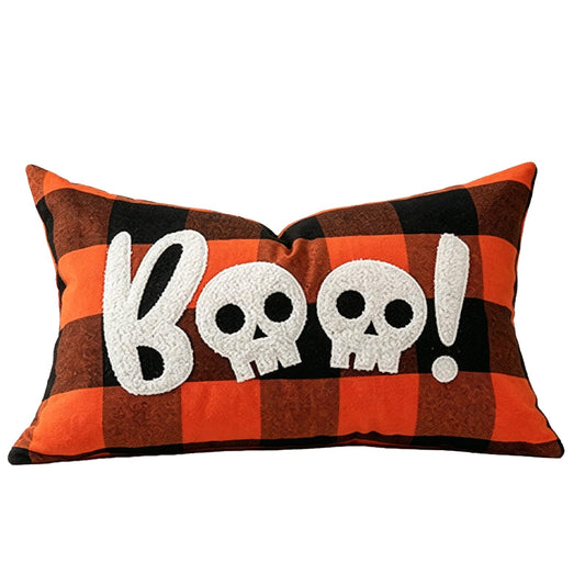 Halloween Pillow Covers 18x18inch,Vintage Spooky Throw Pillow Covers Pumpkin Ghost Black Cat Decorative Farmhouse Linen Cushion Cases Sofa Couch Halloween Home Decor (1, Red Checked, 12×20)