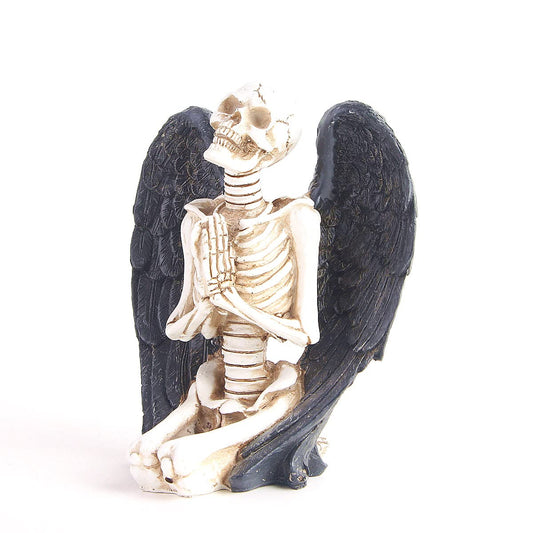 RURAUOGR Kneeling Winged Skeleton Figurines Resin Skull Decorations, Table Decor Statues on Mantel, Shelf, Buffet or Centerpiece (Shape B)