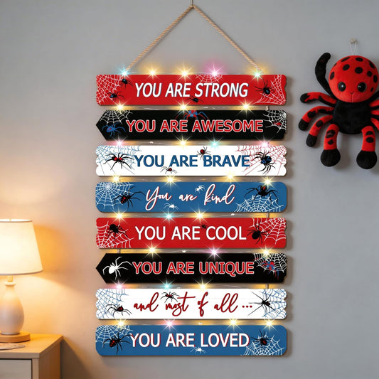Spider Room Decor with LED Lights Bedroom Boys Room Wall Decor Children Inspirational Motivational Wall Art Wooden Wall Decor Little Boy Kids Room Interior Decor Toddler Room Sign