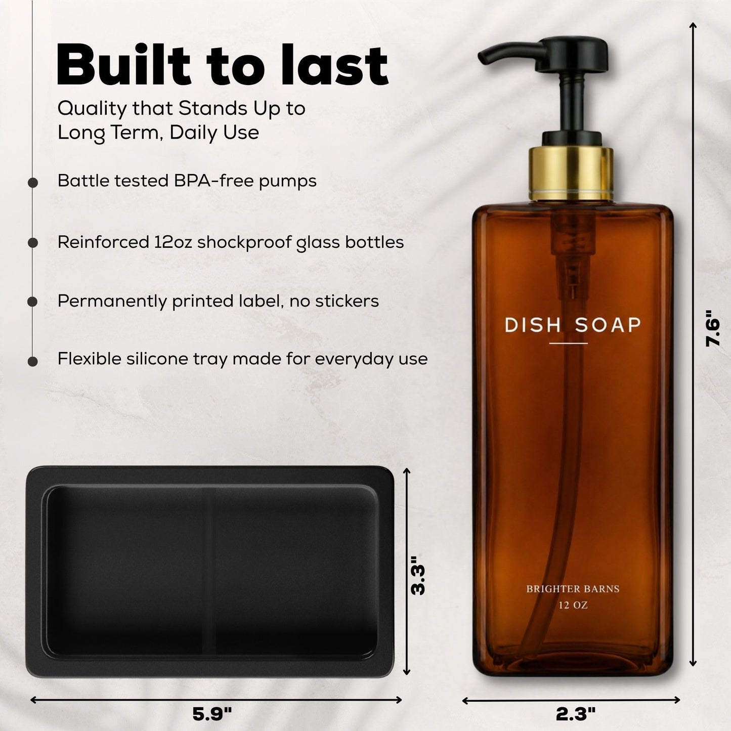 Amber Glass Hand and Dish Soap Dispenser Set by Brighter Barns - Kitchen Soap Dispenser Set with Tray and Pump for Kitchen Sink - Organic Modern Home Decor for Airbnb, Restaurant, Hotel, Gifts (Amber)