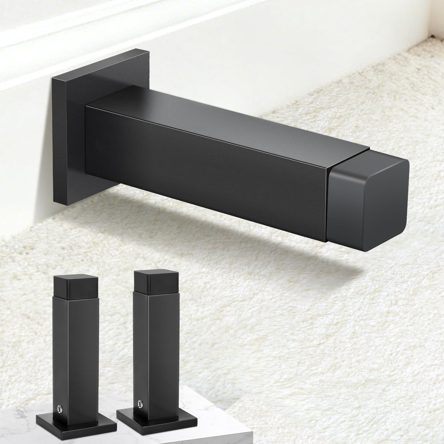 Door Stoppers, Black Door Stops for Wall Doorstop with Rubber Bumper Tips, 2 Pack, Square
