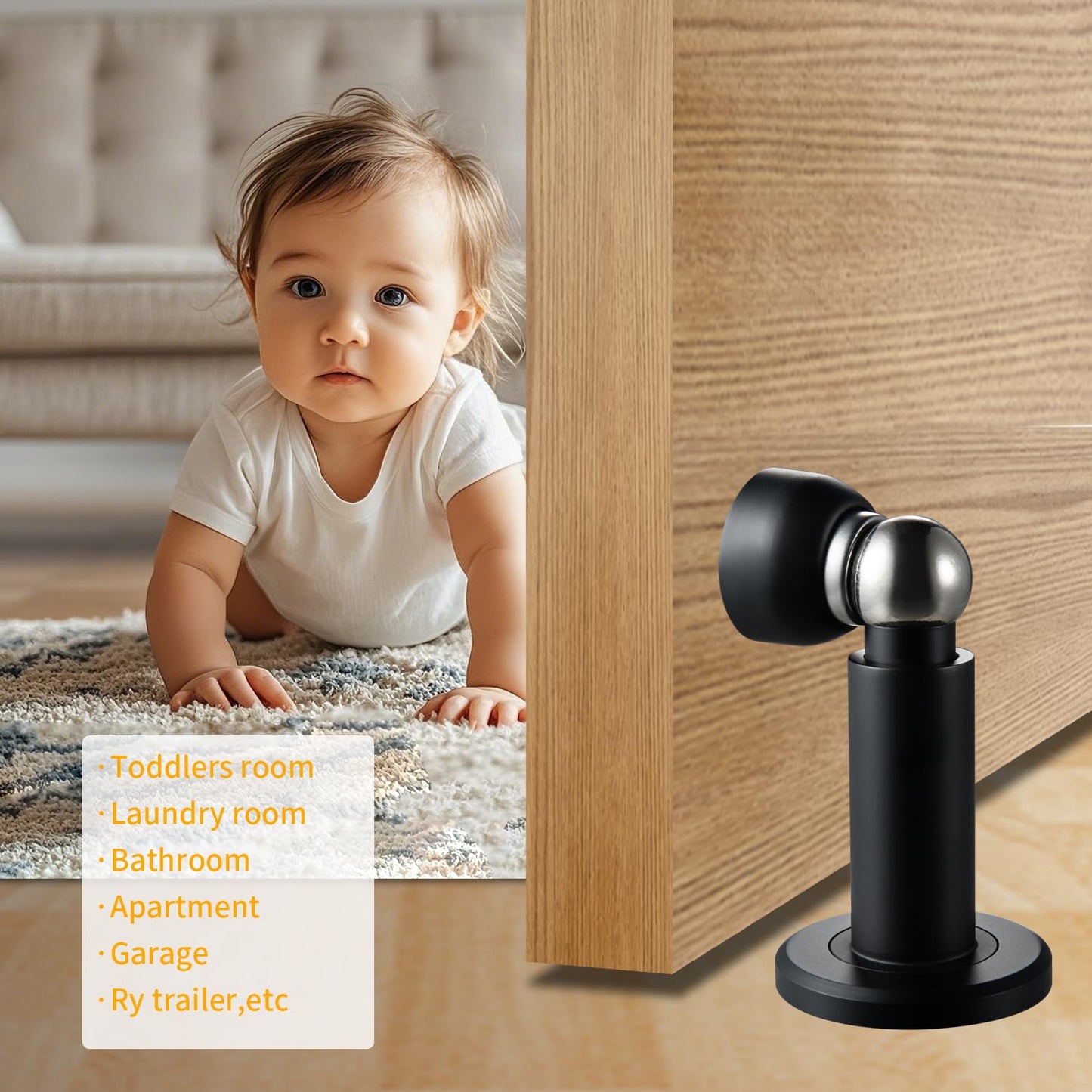 TOPTAKE Door Stoppers – Heavy Duty Magnetic Door Stopper for Wall & Bottom of Door – Premium Adjustable Door Stop with Heavy-Duty Windproof Design, Constructed with SUS304 (Black-1PCS)
