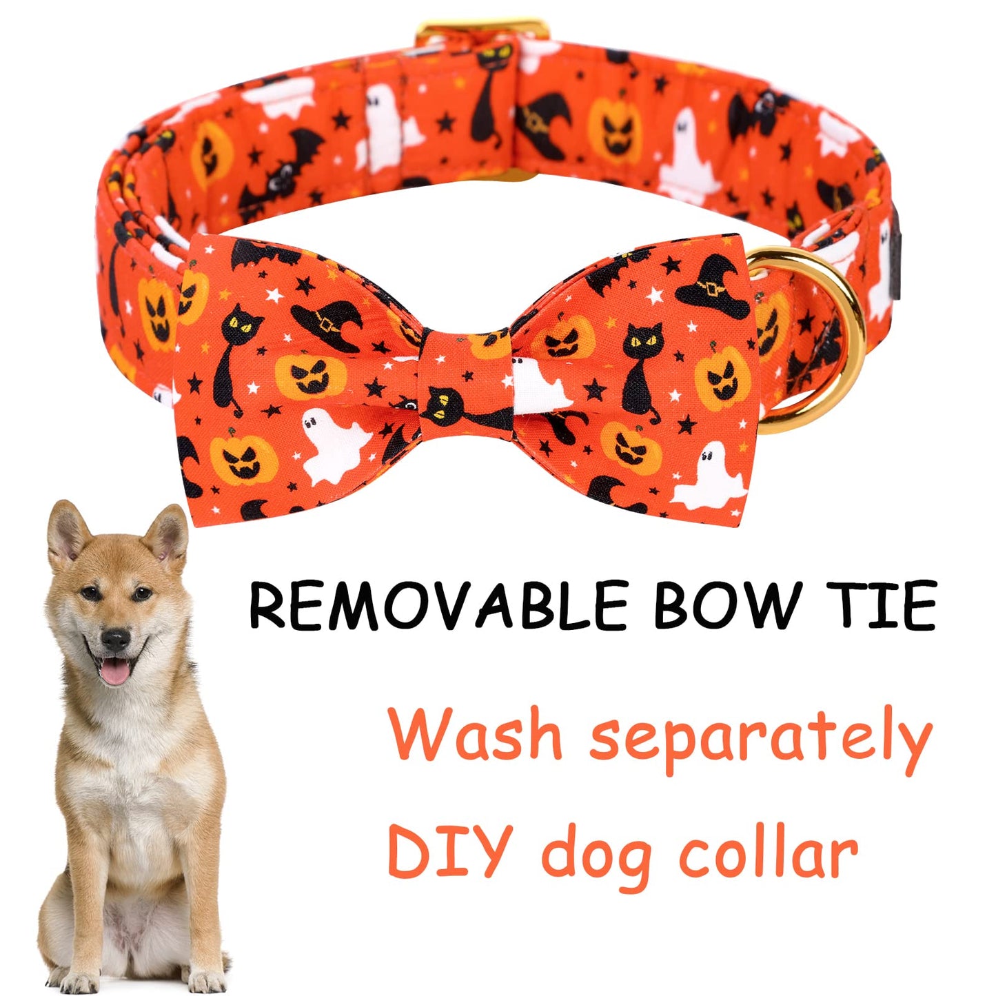 Unique style paws Halloween Dog Collar with Bow Tie Cotton Adjustable Puppy Collar for Small Medium Large Dogs-S