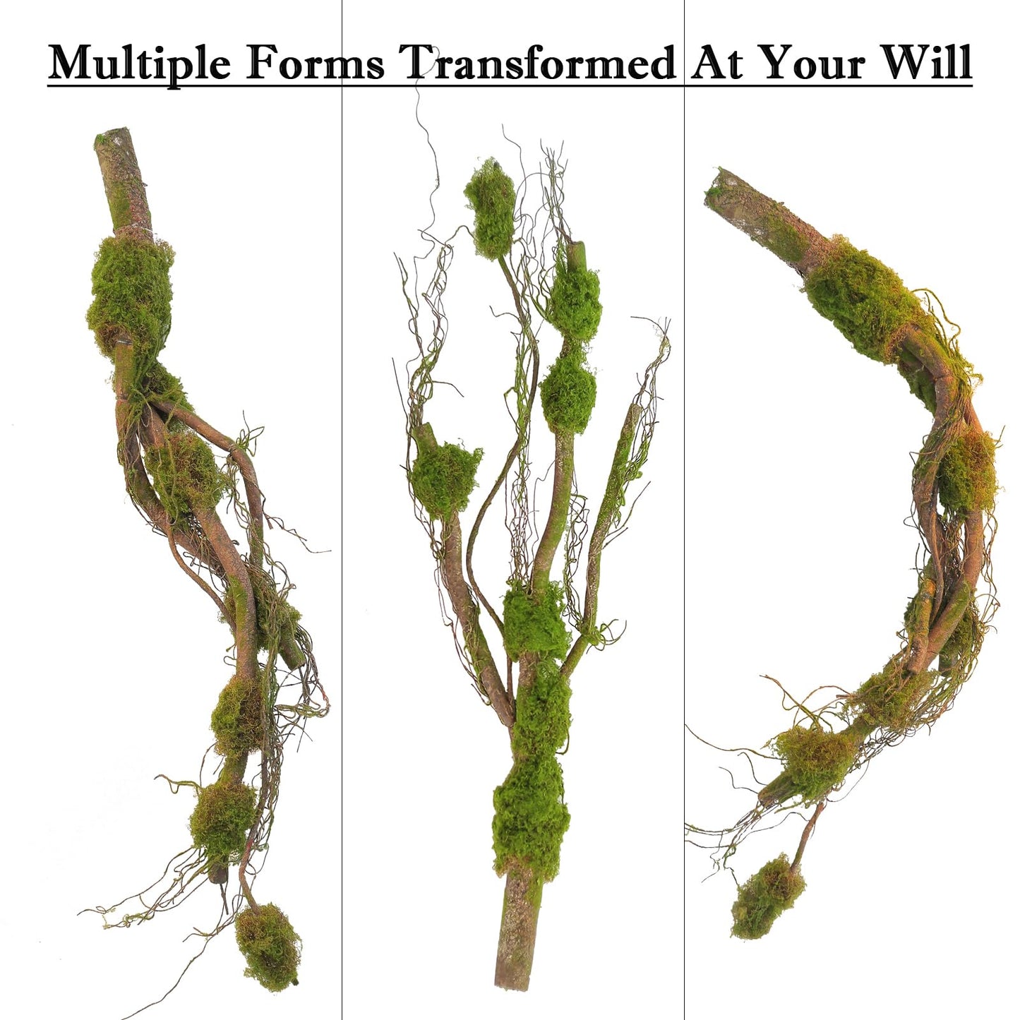 55inch Giant Rustic Bendable Artificial Tree Branches Moss Grape Vine Garland Faux Creepy Thick Tree Trunk Jungle Hanging Greenery Vine Curly Wood for Home Mantel Front Porch Wall Hanging Decoration