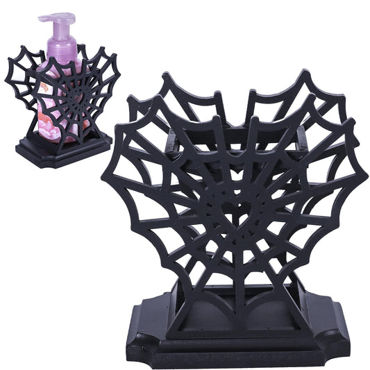 CEFLITECO Spider Web Soap Dispenser Holder – Heart-Shaped Halloween Spider Web Hand Soap Holder for Bathroom – Gothic Wooden Soap Dispenser for Spooky Bathroom Decor – Witchy Gifts for Women