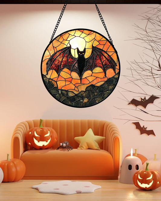 AMDERVEN Stained Glass Window Hanging, Black Bat Sun Catcher for Door Home Decor Animal Suncatcher Christmas Mother's Day Birthday Gifts for Women Men Mom and Nana 9.8 in
