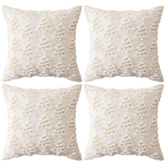 4 Pcs Christmas Throw Pillow Covers 18x18, Soft Faux Fur Pillow Cases Holiday Decorations, Fluffy Plush Accent Couch Cushion Case for Festivals Winter Sofa Living Room Home Decor(White Tree)