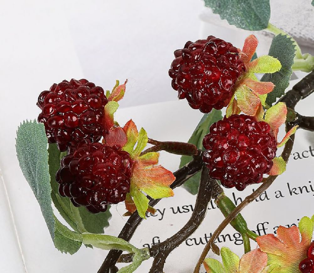 QFSH 7Pcs Artificial Raspberry Plant Stems 15.7'' Simulated Berry Bouquet for Home Decor Photography Props Wedding Decoration