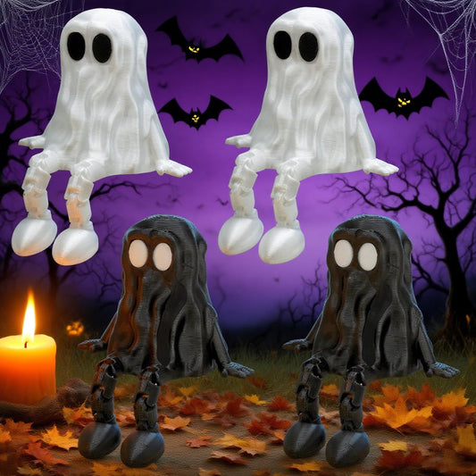 Aqzaxora 4Pcs Halloween Decorations,Ghost Decor Shelf Sitter Decorations, Outdoor,3D Printed Resin Statue, Joint Movable Figurines Bookshelf/Desk Centerpiece Shelf & Mantel Display for Halloween