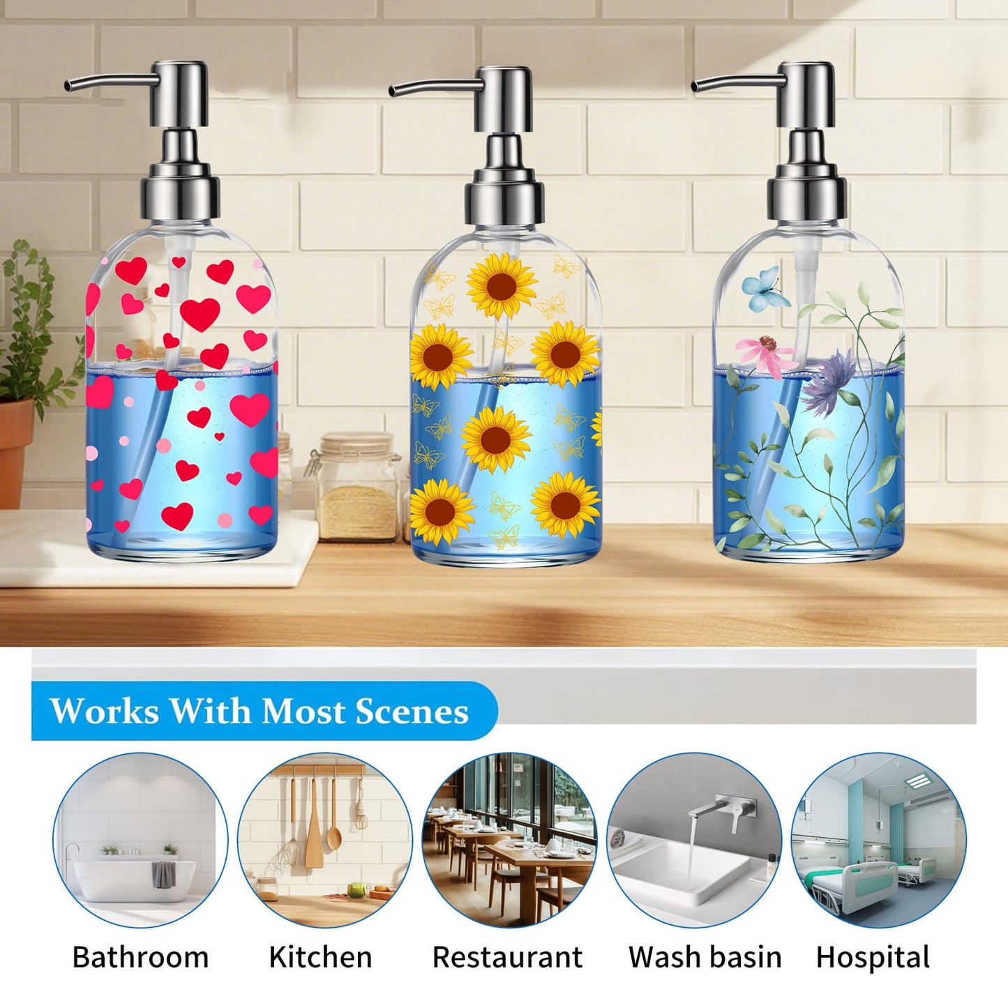 Simple Glass Soap Dispenser with Rust Proof Pump,Kitchen Dish soap Dispenser for Kitchen Shower(Strawberry)