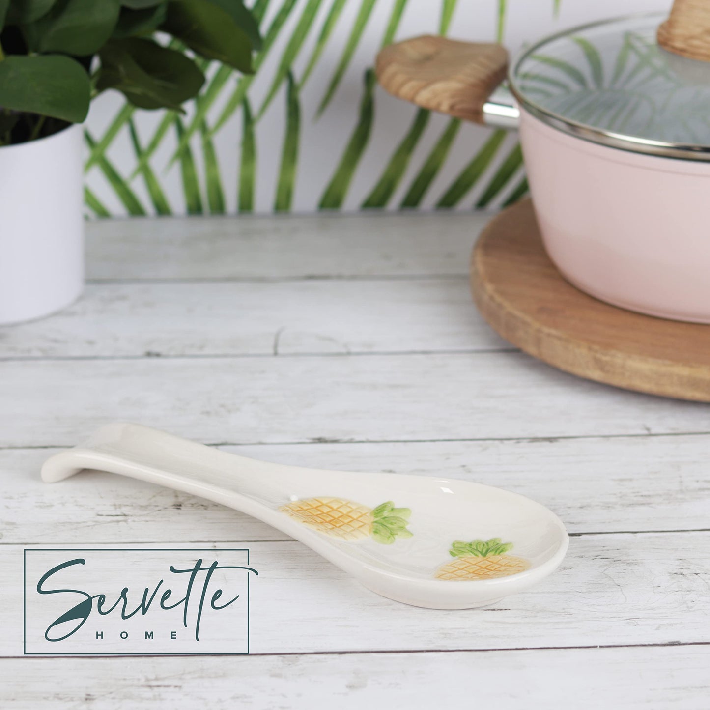 Ceramic Spoon Rest Kitchen Ladle and Spoon Holder - Pineapple