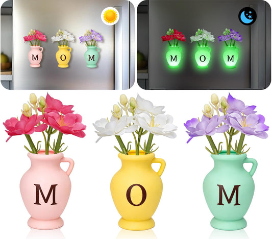 Mini Vase Magnets for Fridge,Silicone Tiny Magnetic Glow Plant Pot,Glow Bud Vase for Real Fake Flower,Gift for Mom from Daughter Son for Mother Day Birthday for Kitchen Office Locker Whiteboard Decor