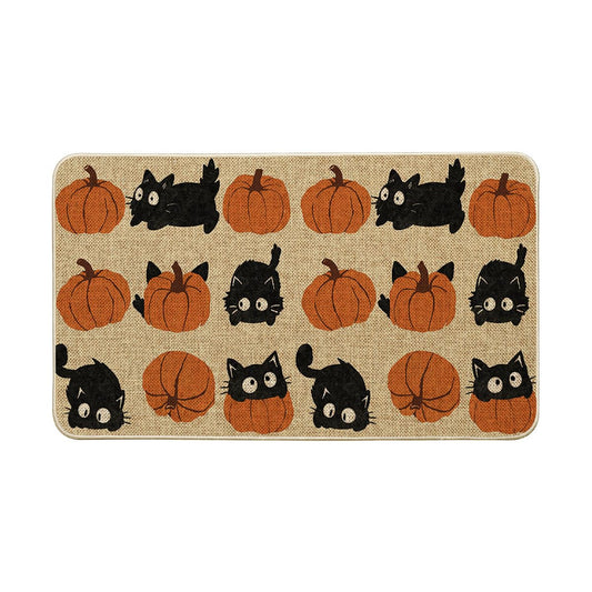 Artoid Mode Cute Pumpkin Balck Cat Fall Doormat, Autumn Home Decor Low-Profile Door Mat Switch Rug Floor Mat for Indoor Outdoor 17x29 Inch
