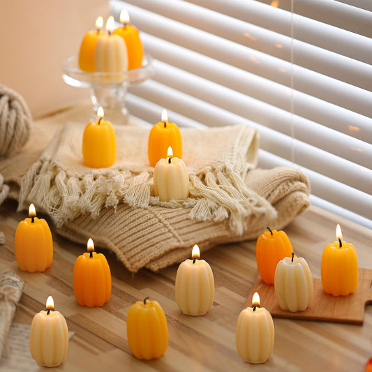 Conelist 12 Pcs Fall Pumpkin Shaped Candles Mini Pumpkin Votive Candles Thanksgiving Autumn Orange Yellow Handmade Soy Wax Scented Decoration for Gifts Home Bedroom Bathroom Party