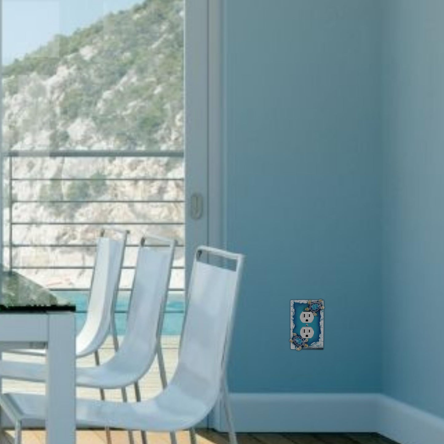 Nautical Duplex Outlet Receptacle (1 Gang) Wall Plate with Sea Turtle and Ocean Waves Design, Coastal Home Décor and Beach Theme Outlet Cover