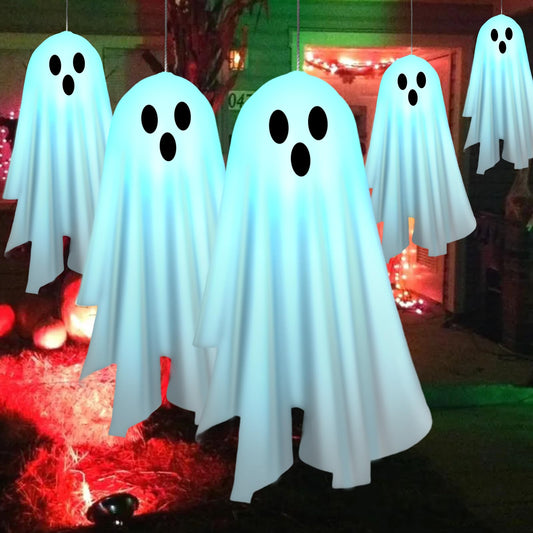 X-GiftKey Halloween Decorations Outdoor Solar Ghost Lights, 2PACKS Light up Cute Flying Ghosts, for Spooky Halloween Party Decor, Creepy Ghost Decor Light for Front Porch Yard Patio Tree, Cold Light