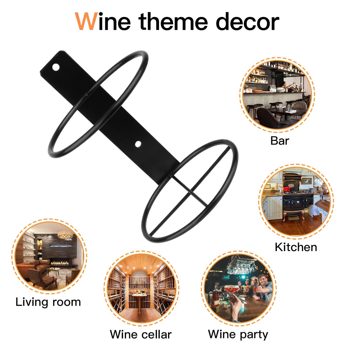 Yimerlen 6 Pcs Spiral Wall Mounted Wine Rack, Metal Bottle Display Holder for Storage and Theme Decor (Upward Style) Black