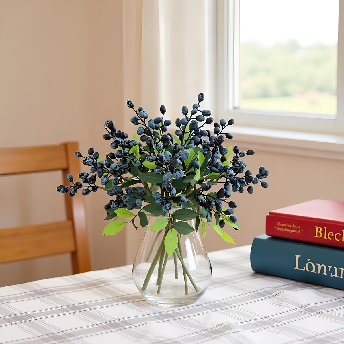Tyoxlo 4Pcs Blue Berries Artificial Berry Stems Fake Berries Artificial Blueberries Fake Frui tberry Garland Berry Decorations for Home Halloween Decor Thanksgiving Christmas Decorations (Blue)