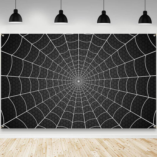 AIBIIN Spider Web Backdrop Black Spider Web Baby Shower Birthday Photograpy Background Super Hero Theme Baby Shower Party Decorations Banner Photo Props 70.8 x 43.3 inch