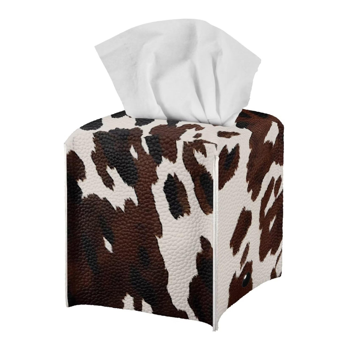 Eheartsgir Brown Cow Print Tissue Box Cover Square Anti-Stains Waterproof Tissue Box Holder Napkin Holder with Bottom Strap for Car Bathroom Bedroom Night Stands Decor