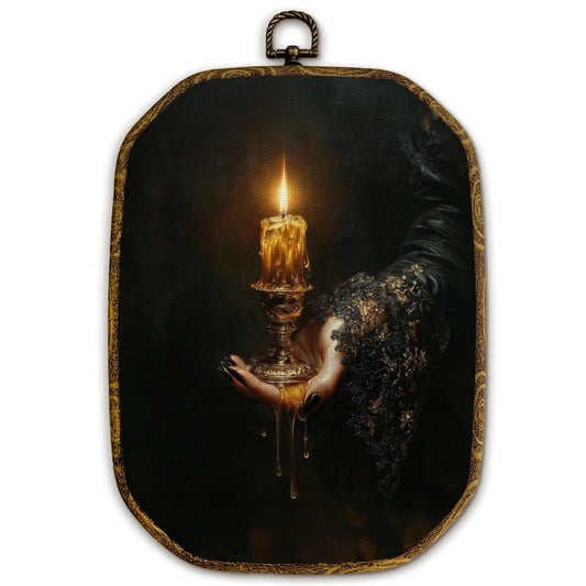 Yjeslw Dark Academia Octagon Wall Art Decor, Black Magic Witchcraft Candle Framed Canvas Prints, Vintage Victorian Wall Hanging Decorations for Home Bedroom Living Room Decor, 10.2x7 Inches