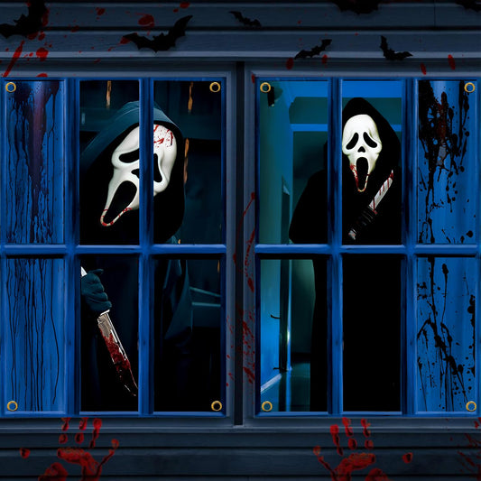 2 Pcs Scary Halloween Ghost Window Decorations - Horror Theme Window Poster for Indoor Outdoor Party Decor, 32x47 inch (Ghost B)