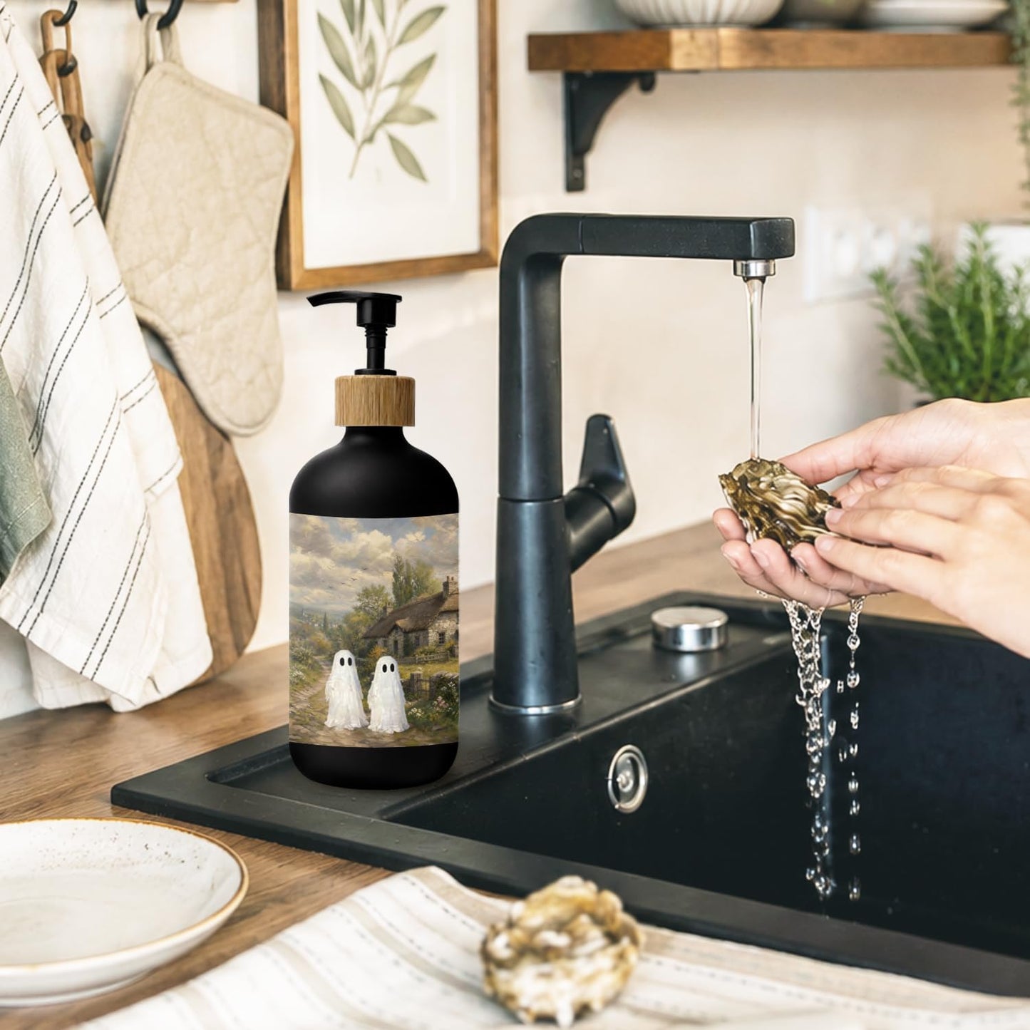 Stelloriellea Rustic Ghost Halloween Glass Soap Dispenser with Pump
