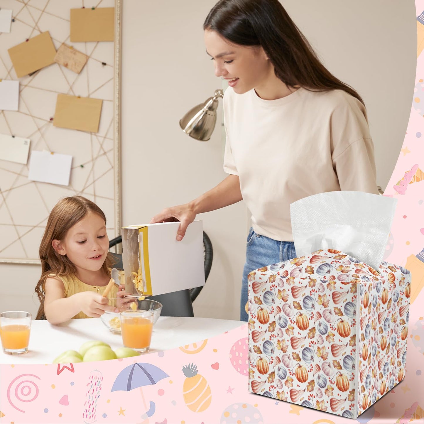 Autumn Pumpkin Leather Tissue Holder with Bottom Belt Ideal for Thanksgiving Fall Housewarming Gift Tissue Box Cover Bathroom Car Nightstand Kitchen Decor Waterproof Napkin Organizer Dispenser - FS727