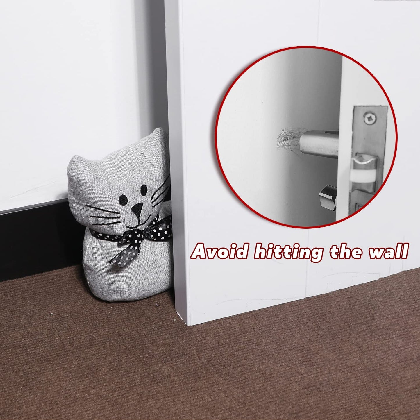 SANFERGE Cute Decorative Door Stopper for Home and Office Floor Door Stops, Fabric Animal Weighted Heavy Wall Protectors, Gray Cat